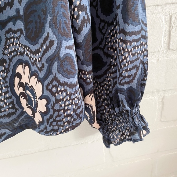 Ted Baker Women’s Blouse Satin Paisley Floral print Boho Key hole Navy Pink L - Picture 14 of 14